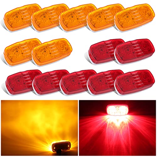 VINAUO Trailer Marker LED Clearance Lights, 14X Double Bullseye 7 Red & 7Amber 12 LED Side Marker Light Indicator 4x2 Inch Tiger Eye Surface Mount Taillights for Vehicles Truck RV Camper