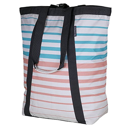 CleverMade Backpack-Beach-Tote with Mesh Bottom- Large Bag Great for Beach Days and Weekend Trips; Comfortable Carry Straps and Backpack-Straps for Dual Carry Options, Teal/Coral