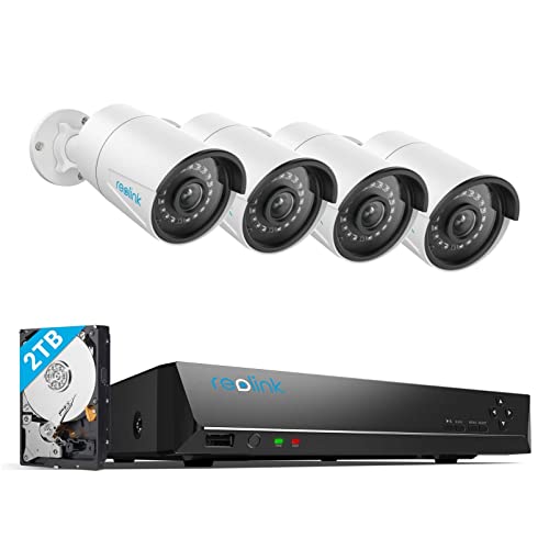 REOLINK 8CH 5MP Home Security Camera System, 4pcs Wired 5MP Outdoor PoE IP Cameras with Person Vehicle Detection, 4K 8CH NVR with 2TB HDD for 24-7 Recording, RLK8-410B4-5MP