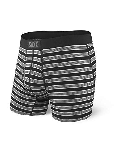 SAXX Men's Underwear - Ultra Super Soft Boxer Briefs with Fly and Built-in Pouch Support  Underwear for Men,Black Crew Stripe,Large