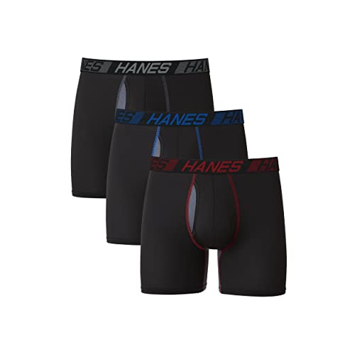 Hanes Total Support Pouch Men's Boxer Briefs Pack, X-Temp Cooling, Anti-Chafing, Moisture-Wicking Underwear, Trunks Available, Regular Leg-Black, X-Large
