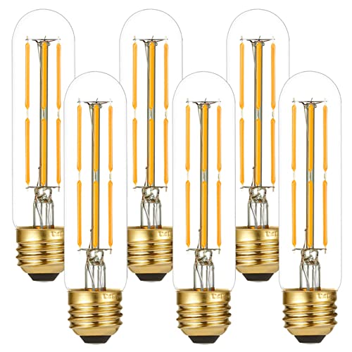 LiteHistory Dimmable E26 Edison Bulb 6W Equal 60 watt Light Bulb AC120V Warm White 2700K Edison Light Bulbs 60 Watt 600LM Tubular T10 led Bulb for Rustic Pendant,Chandeliers,Wall sconces,Vanity 6Pack