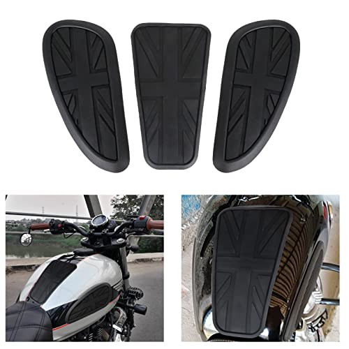 AUFER Motorcycle Fuel Tank Sticker,Gas Tank Knee Pads Tank Protector Compatible With For Bonneville T100 T120 Thruxton Bobber Scrambler Street Cup,Black 3PCS