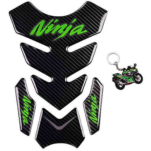 REVSOSTAR 5D Real Carbon Fiber, Motorcycle Decal Vinyl Tank Protector, Tank Pad for Ninja 650 ZX636 ZX600 ZX-10R ZX14 ZX1400 ZX14R ABS 1000 ZX100 (Green)