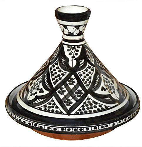 Moroccan Handmade Serving Tagine Ceramic With Vivid colors Original 10 Inches in Diameter Black & White