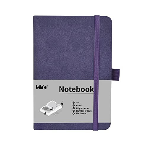 A6 Small Journal Notebook, Lined Pocket Notebook with Pen Holder, Mini Notebook Hardcover, 192 Pages, 3.9 inches * 5.5 inches Jurnal for Women and Man (Purple)