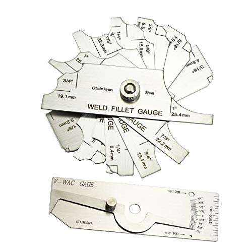 Carkio V-WAC Gage Biting Edge Stainless Steel Welding Gauge Single Weld Gage Weld with 7 Piece Fillet Weld Gauge Gage SetCompatible with Welder Inspection