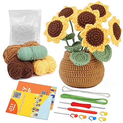 kgxulr Crochet Kit for Beginners, Sunflower Crochet Kit Beginner Crochet Starter Kit for Complete Beginners Adults, Crocheting Knitting Kit with Step-by-Step Video Tutorials (Sunflower)