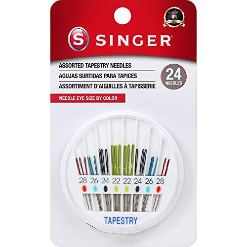 SINGER Tapestry Needles in Dial Compact, Assorted Sized Sewing Needles, Sizes 22, 24, 26, 28, Set of 24