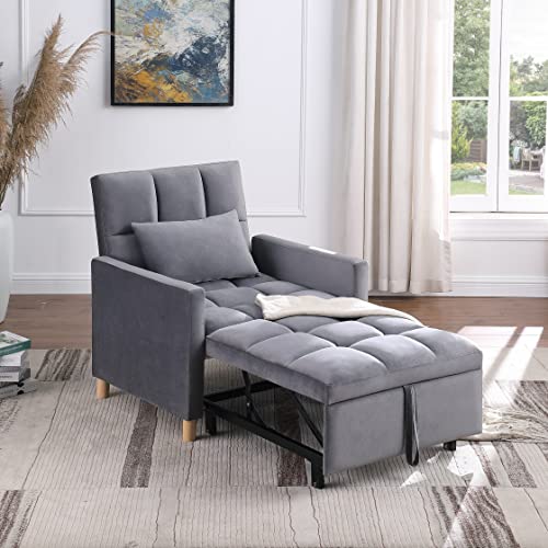 Otnqu Sleeper Chair Bed,Convertible Single Sofa Chair Bed with Pillow,Pull Out Sleeper Bed with Adjustable Backrest,Multi-Functiona Lounge Chair for Living Room(Gray)