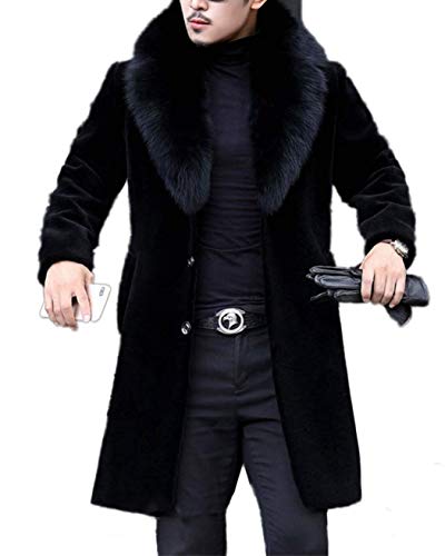 Tngan Long Faux Fur Coat Outwear Black Winter Parka Overcoat for Men(Black B,M)