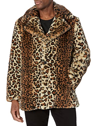 GUESS Men's Faux Leopard Fur Coat, Brown Multi, Extra Large