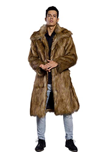 Old DIrd Men's Long Sleeve Fluffy Faux Fur Coat,Mens Winter Warm Faux Fur Overcoat,Long Thicken Soft Jacket Outerwear Gold
