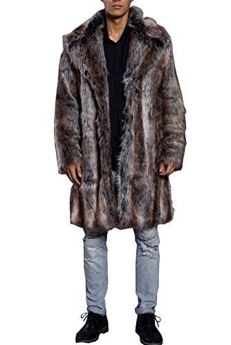 Lafee Bridal Men's Luxury Faux Fur Coat Jacket Winter Warm Long Coats Overwear Outwear Brown XL