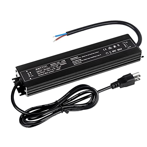 LED Driver,LED Power Supply with IP67 Waterproof Rating,LED Transformer,Low Voltage Transformers,120VAC to 12V DC Converter Constant Voltage LED Switching Power Supply 150W with 3-Prong Plug 4.5feet