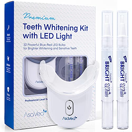 Teeth Whitening Kit with LED Light - Teeth Whitening Pen with 32X Powerful Blue-Red Rechargeable LED Light, Effective for Sensitive Teeth, Comfortable and Accelerated Teeth Whitening by AsaVea Smile