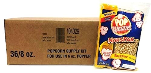Pop Weaver Naks Pak Popcorn Portion Kits for 6 Ounce Popper, Case of 36