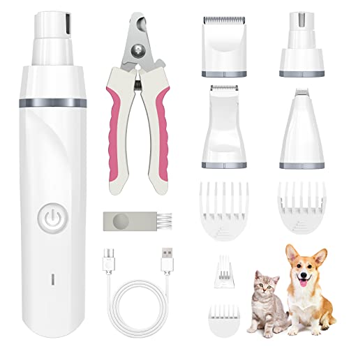 ENERTWIST Dog Clippers Grooming Kit,4 in 1 Low Noise Dog Paw Trimmer and Nail Grinder for Small Pets,Cordless Quiet Cat Grooming Kit for Pet Hair Around Ears, Eyes, Face, Paws