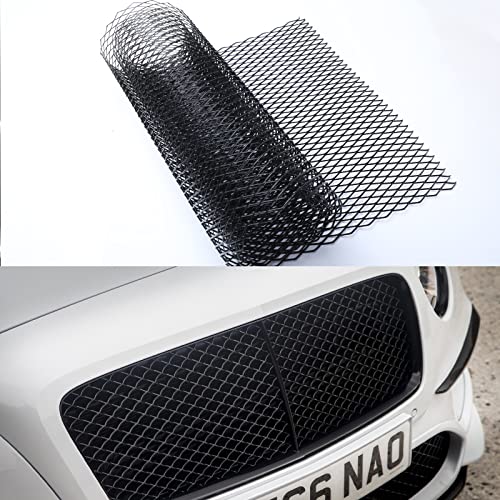 Tongze Universal Black Metal Mesh: Aluminum Alloy Car Grill Mesh for Front Grille Insert Bumper, 10 x 20mm Rhombic Hole, 40" x 13"