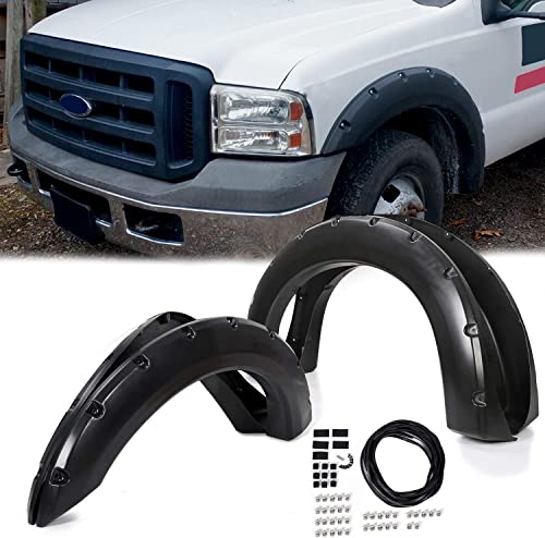 7BLACKSMITHS 4 PC Wheel Fender Flares Pocket Bolt-Riveted Style Fits Ford 1999-2007 F250 F350 F250 F350 Super Duty with Hardware Kit Replacement for RX311T Front Rear for Truck