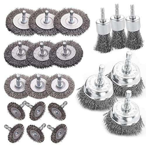 Wire Brush for Drill Set 21 Pcs, Abrasive Wire Wheel for Drill 1/4 Inch Hex Shank, Wire Cup Brush for Drill, Drill Wire Brush Coarse Crimped Carbon Steel, Wire Brush Drill Attachments by Double Elite