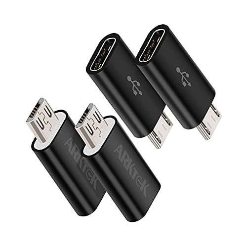 ARKTEK Micro USB Adapter - Micro USB (Male) to Type C (Female) Convert Connector with 56K Resistor Data Sync Charging Converter for Galaxy S7 LG G4 Nexus (Pack of 4, Black)