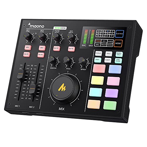 Audio Interface with DJ Mixer and Sound Card, Maonocaster Portable ALL-IN-ONE Podcast Production Studio with XLR Condenser Microphone for Guitar, Live Streaming, PC, Recording, and Gaming (AM100 K0)