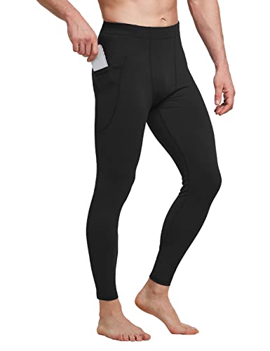 BALEAF Men's Yoga Leggings Running Tights with Pockets Athletic Sports Compression Pants for Workout Dance Cycling Black S