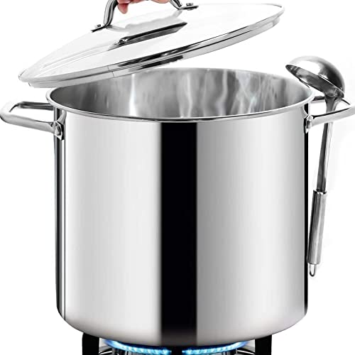 HOMICHEF Commercial Grade LARGE STOCK POT 20 Quart With Lid - Nickel Free Stainless Steel Cookware Stockpot 20 Quart - Healthy Cookware Polished Stockpots - Heavy Duty Induction Pot Soup Pot With Lid