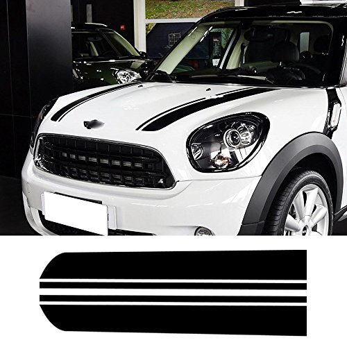 Hood Decal Bonnet Racing Stripes Engine Cover Vinyl Stickers for BMW Mini Cooper Countryman R60 2010-2016 (Gloss Black)