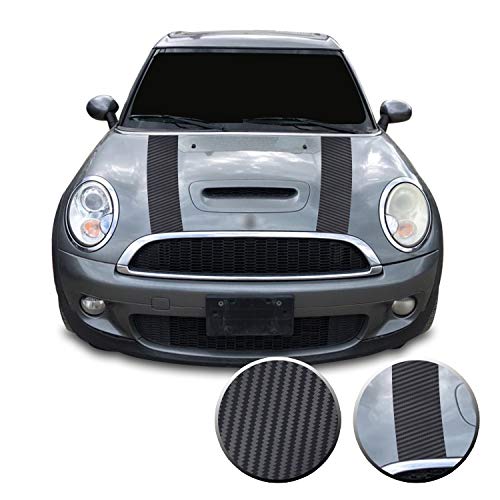 Gomu Hood Bonnet Stripes Racing Trim Pre Cut Graphic Vinyl Decal Compatible with Mini Cooper 2007-2013 - Carbon Fiber Black