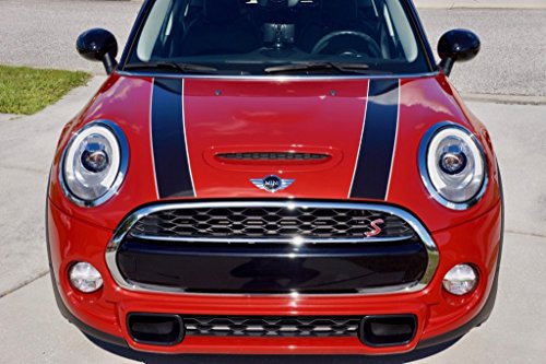 The Pixel Hut gs00144 Black with White Border Hood Stripes for MINI Cooper and S Hard Top F56 (2014 - Present)