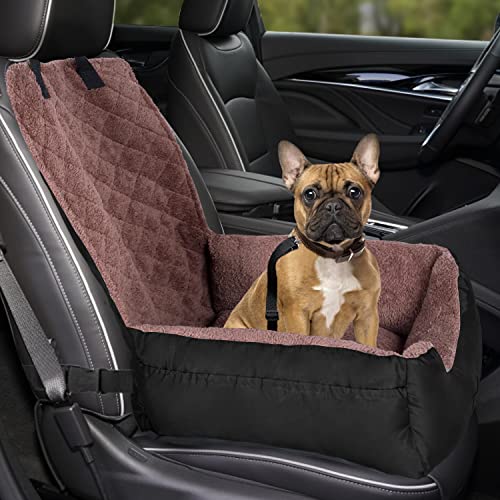 Dog Car Seat, Fully Washable Dog Car Seats Small Under 25lbs, Soft Dog Booster Seats with Storage Pockets and Clip-On Leash Portable Dog Car Travel Carrier Bed