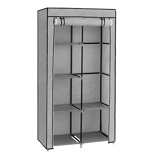 SONGMICS Portable Closet, Clothes Storage Organizer with 6 Shelves, 1 Clothes Hanging Rail, Non-Woven Fabric Closet, Metal Frame, Herringbone Pattern, 34.6 x 17.7 x 66.1 Inches, Grey URYG084G22