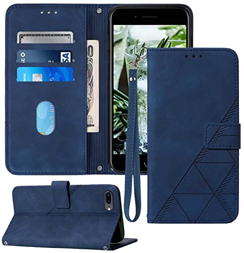 Moment Dextrad Compatible for iPhone 8 Plus Case Wallet,iPhone 7 Plus Case,iPhone 6/6S Plus Case,[Kickstand][Wrist Strap][Card Holder Slots] PU Leather Protective Folio Flip Cover Design 2022 (Blue)