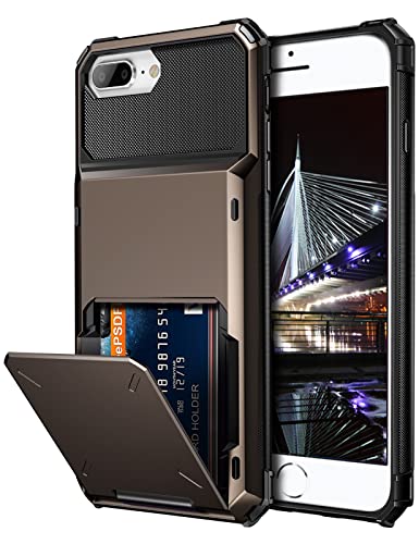 Vofolen Case for iPhone 8 Plus Case Wallet Card Holder ID Slot Scratch Resistant Dual Layer Protective Bumper Rugged TPU Rubber Armor Hard Shell Cover for iPhone 6 Plus 6s Plus 7 Plus 8 Plus Gun Color