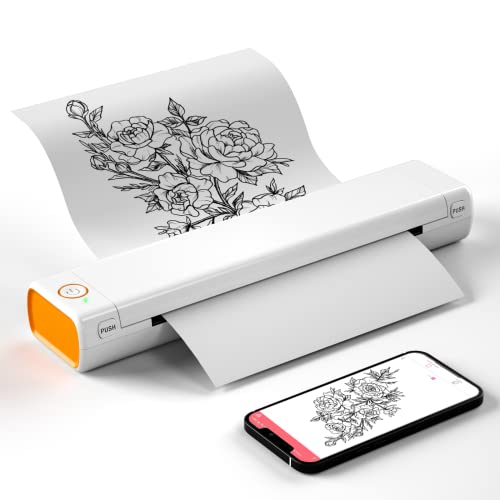 Thermal Portable Bluetooth Tattoo Stencil-Printer - Compact Inkless Printer for Phone & Laptop, M08F-Letter Portable Printers Wireless for Travel, Home Use, Vehicles, Office, School(8.5" X 11" Paper)