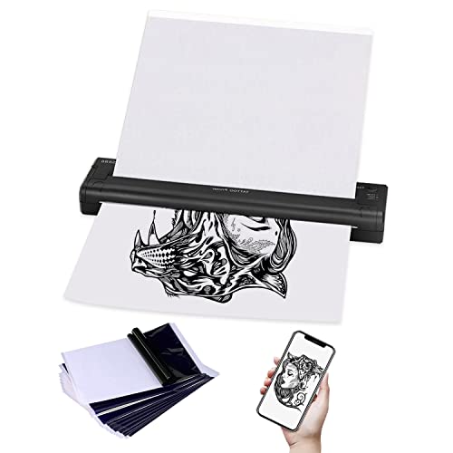 YILONG Stencil Printer for Tattooing Mini Portable Tattoo Transfer Machine USB Wireless Bluetooth Black Tattoo Printer with 15pcs Tattoo Transfer Papers, Compatible with Android, iOS Phone & PC-Side