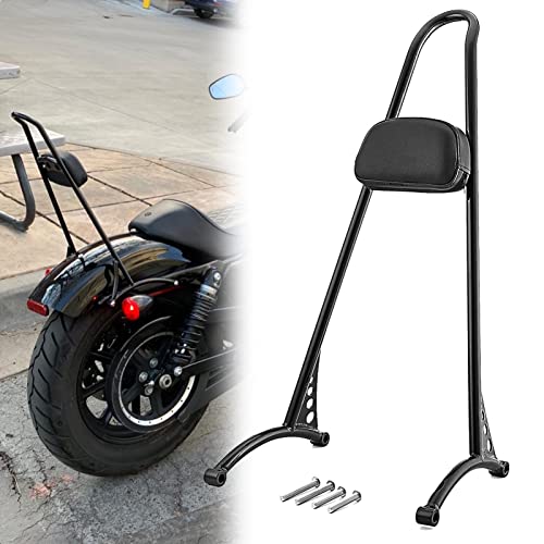 20" Tall Sissy Bar Backrest Pad Glossy Black Triple Polished Compatible with Harley 2004-2023 Sportster XL 883 1200 XL Models