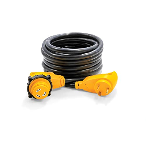 Camco 25' PowerGrip Heavy-Duty Extension Cord with 30M/30F- 90 Degree Locking Adapter | Allows for Easy RV Connection to Distant Power Outlets | Built to Last (55524)
