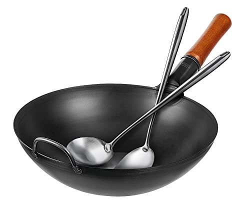 YOSUKATA Carbon Steel Wok Pan  13,5  Woks and Stir Fry Pans 17 Wok Spatula and Ladle