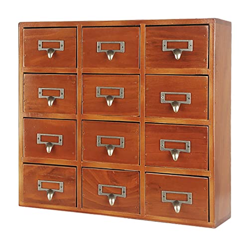 MOHLTIAPD 12 Drawers Library Card Catalog Cabinet,Desktop Storage Cabinet Boxwith Metal Handles Apothecary Supplies Vintage ChestsWooden Desk Drawer Organizer Home Office Desk Storage