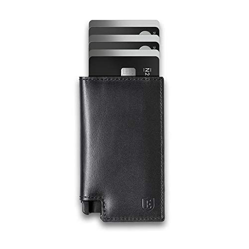 Ekster Parliament Leather Wallet for Men | LWG-Certified Minimalist Wallets with RFID Blocking Layer | Slim & Modern Aluminum Wallet with Push Button for Quick Card Access (Nappa Black)