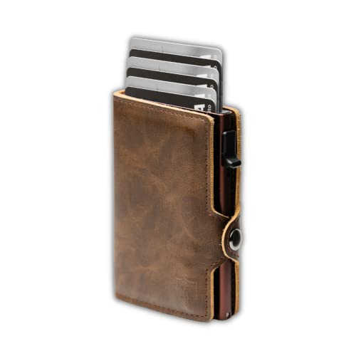 Xclusive Leather Wallet for Men | Dark Brown PU-Leather & Aluminium Trifold RFID Wallet | Luxurious Card Holder & Slim Mens Wallets with Money Clip | Blend of Luxury & Utility