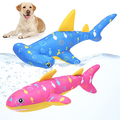 BINGPET Floating Fetch Pool Toy for Dogs - 2 Pack Squeaky Cute Shark Pet Chew Toy for Summer Pool Playing Games, Interactive Floating Water Dog Toy for Small Medium Large Dogs