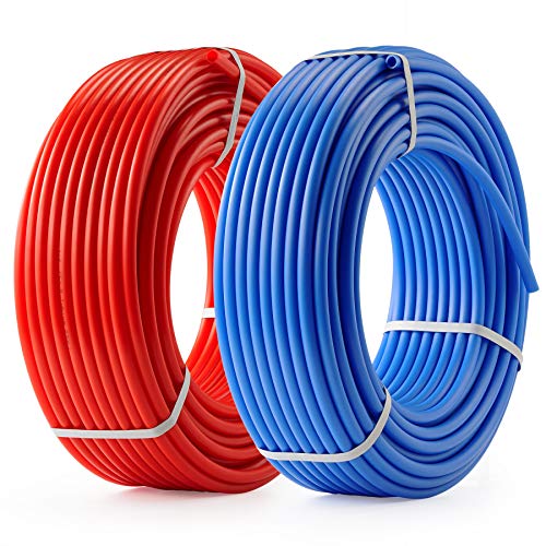 ZELCAN PEX Water Pipe PEX Tubing 1/2 Inch, 2 Rolls of 300ft PEX-B Coil Hose, Non Oxygen Barrier PEX Water Tubes for Water Line & RV Sewer Hose, PEX Radiant Heat Tubing(Red+Blue)