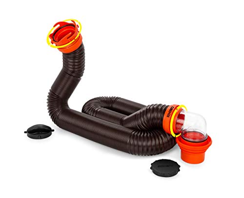 Camco Rhino FLEX RV Sewer Hose Kit | Features Transparent Elbow and Easily Detachable 4-in-1 Adapter | 15-foot (39770)