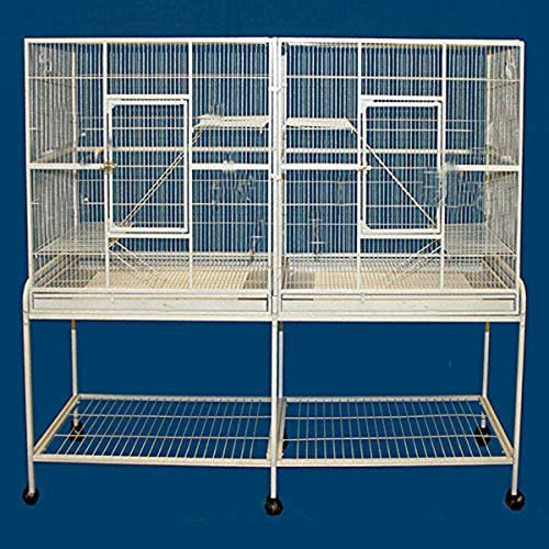 Extra Large Wrought Iron Double Center Divider 3-Floors Cage Guinea Pig Ferret Chinchilla Sugar Glider Hamster Mice Rat Rabbit Detachable Rolling Stand (64", White Vein)