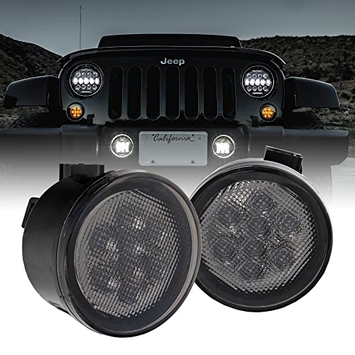 LED Turn Signal Lights Replacement for Jeep [Smoked Lens] [Amber Color] [DRL] Turn signal Running Lights Compatible with Jeep Wrangler JK Unlimited 2007-2018 Accessories