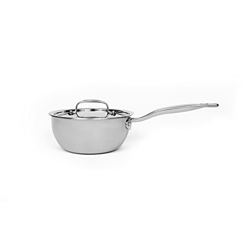 Heritage Steel 2 Quart Saucier with Lid - Titanium Strengthened 316Ti Stainless Steel Pan with 5-Ply Construction - Induction-Ready and Fully Clad, Made in USA (2-Quart Saucier)